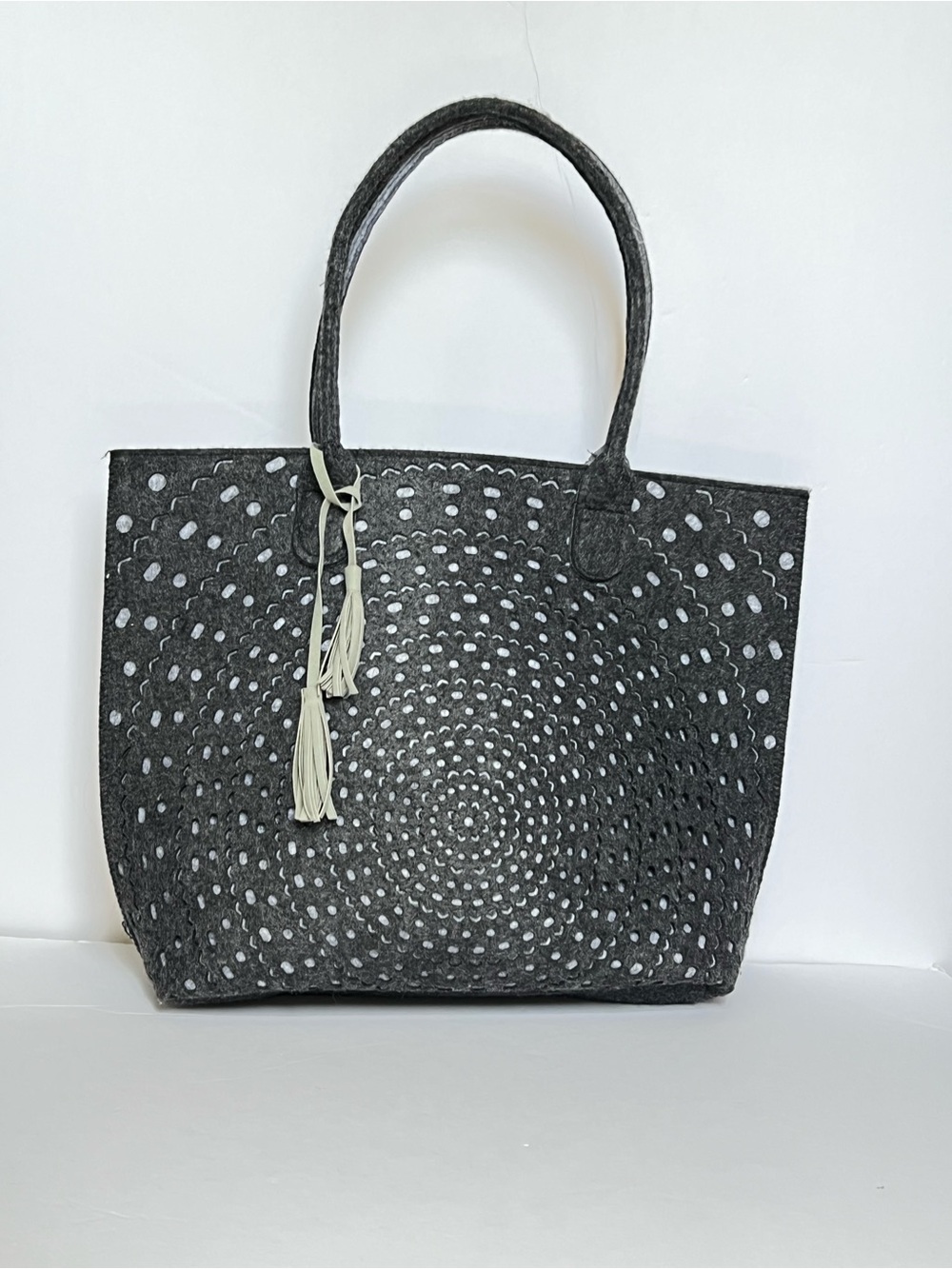 Charcoal Gray Perforated Felt Tote with Contrast Tassel